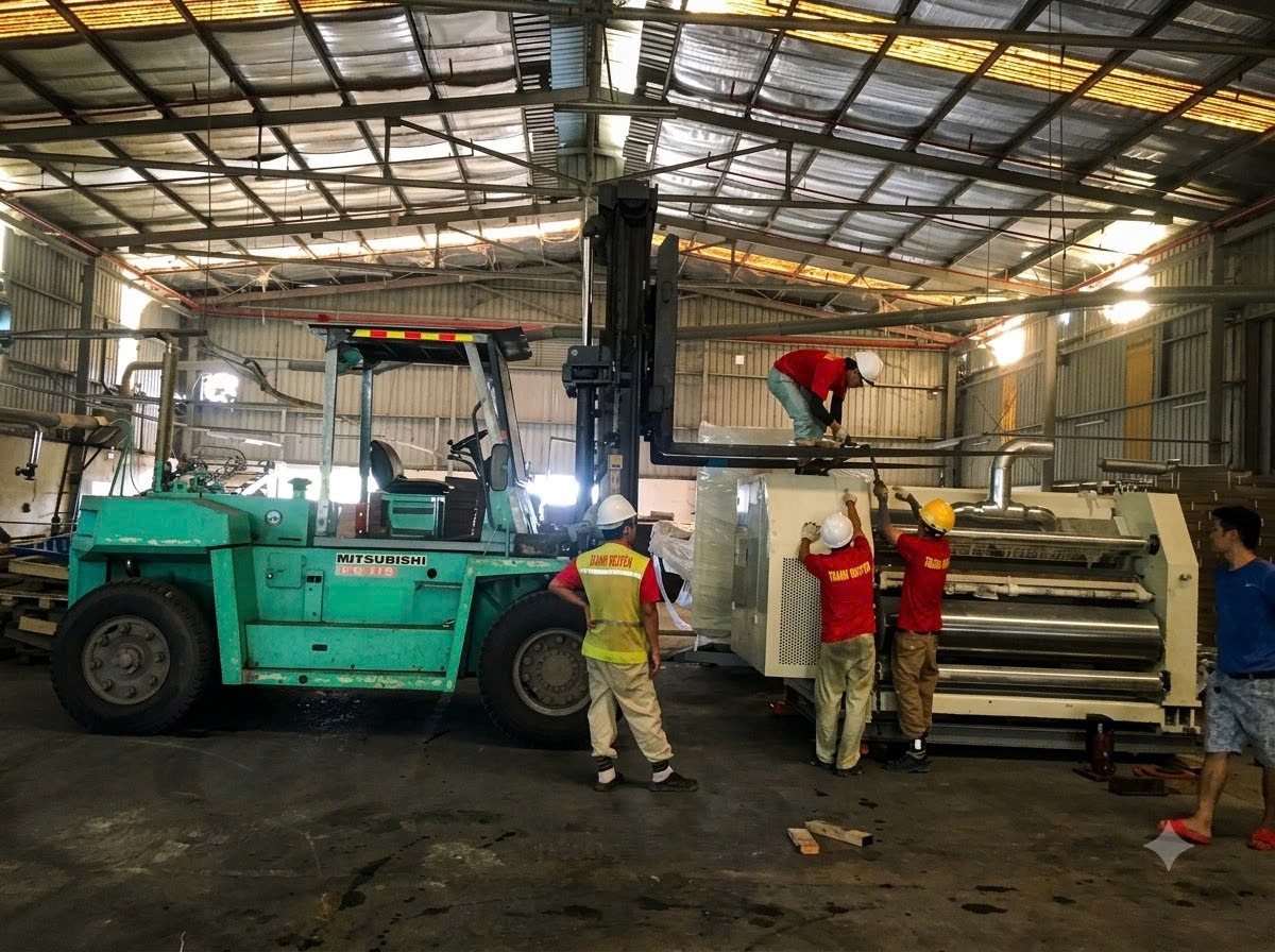 Xe nâng dầu 7 tấn Komatsu nâng pallet máy công nghiệp tại KCN Đình Trám Bắc Giang 2 Xe nâng dầu 7 tấn Komatsu nâng pallet máy công nghiệp tại KCN Đình Trám Bắc Giang 2