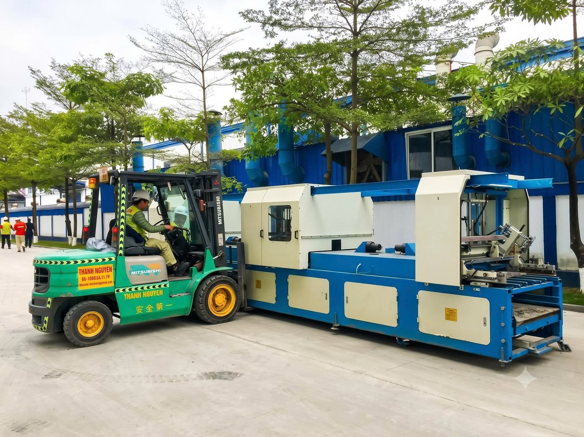 Nhật Ký Thi Công: Cẩu Rút Container & Định Vị Máy Cắt Wafer Silic Tại KCN Việt Hàn – Bắc Giang