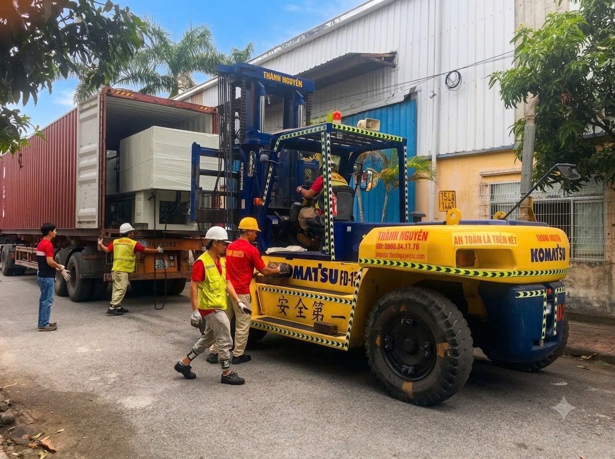 hạ đặt máy ép LK Potenza PT250 xuống gỗ tà vẹt nghiệm thu an toàn tại KCN Hòa Phú Bắc Giang 2 - ASIA-APPOLO hạ đặt máy ép LK Potenza PT250 xuống gỗ tà vẹt nghiệm thu an toàn tại KCN Hòa Phú Bắc Giang 2 - ASIA-APPOLO