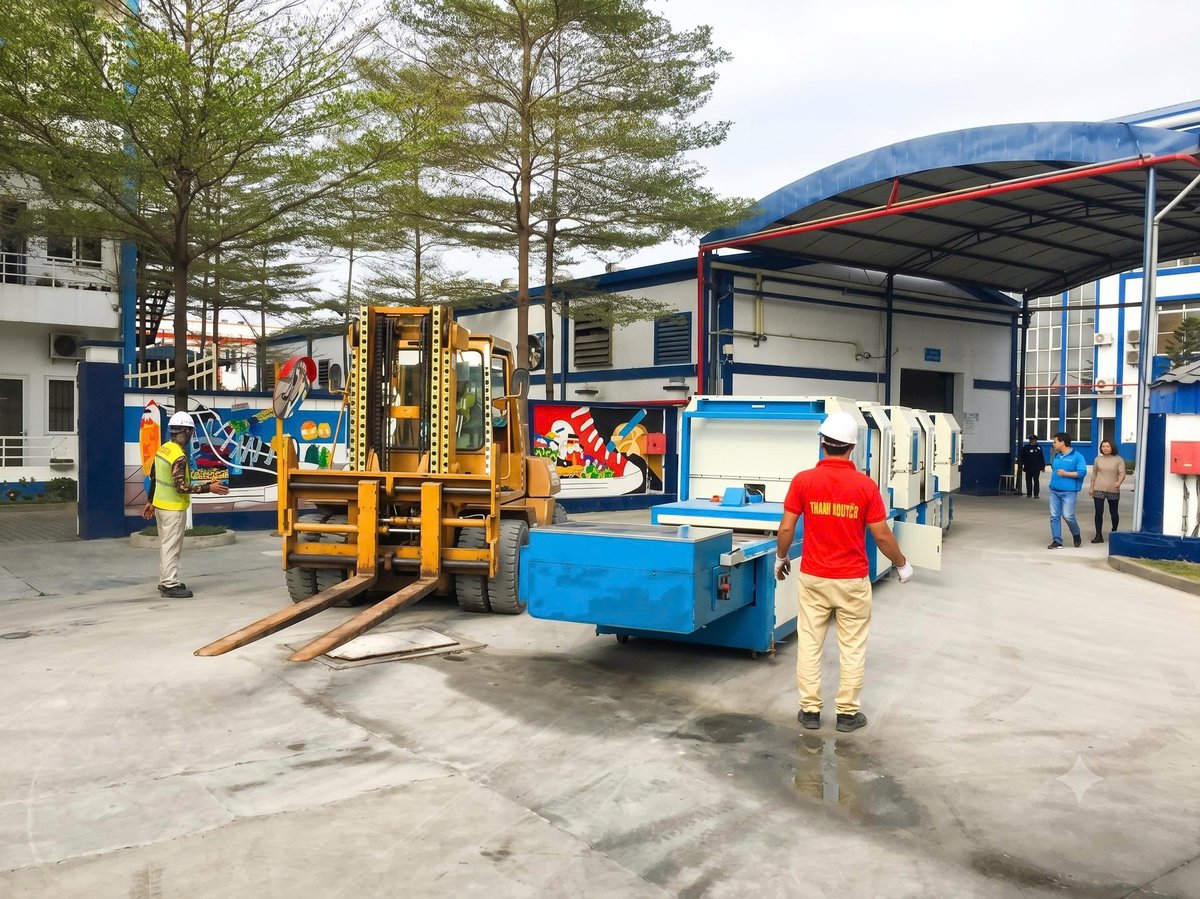 Xe nâng 7 tấn bốc dỡ kiện máy siêu trọng từ sơ-mi rơ-moóc Việt Hàn Bắc Giang - ASIA-APPOLO Xe nâng 7 tấn bốc dỡ kiện máy siêu trọng từ sơ-mi rơ-moóc Việt Hàn Bắc Giang - ASIA-APPOLO